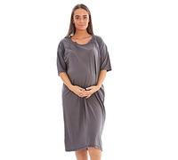 Malay Ladies Plain Maternity Nursing Nightdress 100% Cotton Breast Buttons Labor Gown Dark Grey