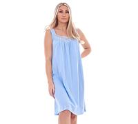 Malay Ladies Plain Nightwear Nightdress Lace Sleeveless Strap Short Plus Nightshirt Blue