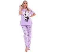 Malay Ladies Pyjama Set Animal Printed Panda Teddy Short Sleeve loungewear Nightwear Lavender