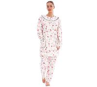 Malay Ladies Pyjama Set Floral Long Sleeve Button Pockets Thermal Warm Soft Loungewear Pink