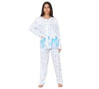 Malay Ladies Pyjama Set Long Sleeve Buttons Through Floral Soft Nightwear loungewear Blue