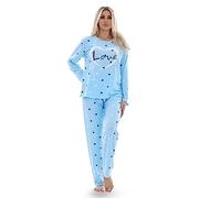 MALAY Ladies Pyjama Set Love Crew Neck Long Sleeve Soft Cotton Loungewear PJs M to XXL Blue