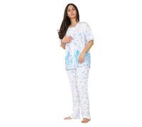 Malay Ladies Pyjama Set Short Sleeve Buttons Through Floral Soft Nightwear loungewear Blue