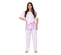 Malay Ladies Pyjama Set Short Sleeve Buttons Through Floral Soft Nightwear loungewear Purple