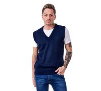 Malay Men’s Plain Knitted V Neck Classic Sleeveless Cardigans Tops Tank Jumpers Size S to 5XL (Medium, Navy)