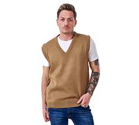 Malay Men’s Plain Knitted V Neck Classic Sleeveless Cardigans Tops Tank Jumpers Size S to 5XL (X-Large, Beige)