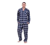 Malay Men’s Yarn Dyed Woven Pyjama Set Blue Check Long Sleeve Button Up Shirt and Trousers Cotton Blend Nightwear Sizes M to 5XL