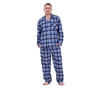 Malay Men’s Yarn Dyed Woven Pyjama Set Blue Check Long Sleeve Button Up Shirt and Trousers Cotton Blend Nightwear Sizes M to 5XL