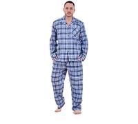 Malay Men’s Yarn Dyed Woven Pyjama Set Blue Check Long Sleeve Button Up Shirt and Trousers Cotton Blend Nightwear Sizes M to 5XL