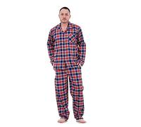 Malay Men’s Yarn Dyed Woven Pyjama Set Blue Check Long Sleeve Button Up Shirt and Trousers Cotton Blend Nightwear Sizes M to 5XL