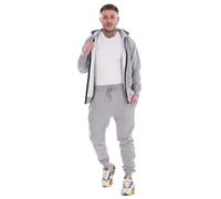 Malay Mens 2 Piece Hooded Tracksuit Zipper Plain Fleece Ribbed Cotton Blend Joggers Sweatshirt Grey