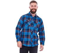 Malay Mens Flannel Check Shirts Yarn Dyed Cotton Brushed Long Sleeve Casual Top Navy Blue, 4XL