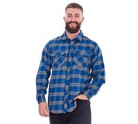 Malay Mens Flannel Check Shirts Yarn Dyed Cotton Brushed Long Sleeve Casual Top Royal Blue, 4XL