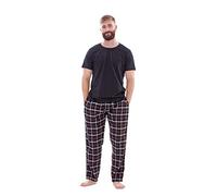 Malay Mens Flannel Pyjama Set Brushed Cotton Check Jersey Top Loungewear Lightweight Black