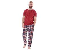 Malay Mens Flannel Pyjama Set Brushed Cotton Check Jersey Top Loungewear Lightweight Burgundy