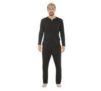 Malay Mens Jersey Henley Pyjama Set Long Sleeve Lounge Sleepwear Loungewear M-XXL (UK, Alpha, L, Regular, Regular, Black)