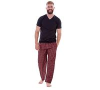 Malay Mens Nightwear Pyjama Set Woven Cotton Check Jersey Top Loungewear Lightweight Black