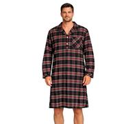 Malay Men's Plaid Flannel Nightshirt Long Sleeve Button Sleep Shirt Soft Cotton Nightwear with Pocket Comfortable Lounge Nightwear M-5XL (UK, Alpha, XL, Regular, Regular, Red Check)