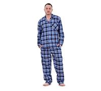 Malay Mens Pyjama Set Yarn Dyed Woven Check Cotton Blend Loungewear Big Size (UK, Alpha, XXL, Regular, Regular, Blue Navy)