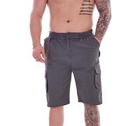 Malay Mens Shorts Cotton Cargo Combat Casual Elasticated Wash Fabric Zip Shorts (as8, Alpha, m, Regular, Regular, Charcoal)