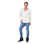 Malay Mens V Neck Chunky Cable Knit Pullover Jumpers Warm Winter Sweater S to 5XL Cream