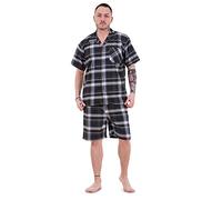 Malay Mens Yarn Dyed Woven Pyjama Set Regular Big Size Check Cotton Blend Shorts M-5XL Black