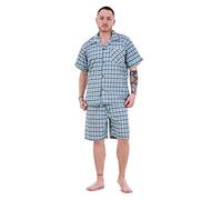 Malay Mens Yarn Dyed Woven Pyjama Set Regular Big Size Check Cotton Blend Shorts M-5XL Blue Green