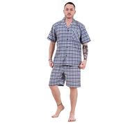 Malay Mens Yarn Dyed Woven Pyjama Set Regular Big Size Check Cotton Blend Shorts M-5XL Grey