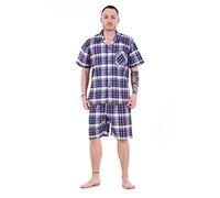 Malay Mens Yarn Dyed Woven Pyjama Set Regular Big Size Check Cotton Blend Shorts M-5XL Navy Red