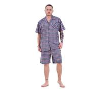 Malay Mens Yarn Dyed Woven Pyjama Set Regular Big Size Check Cotton Blend Shorts M-5XL Red Blue