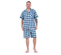 Malay Mens Yarn Dyed Woven Pyjama Set Regular Big Size Check Cotton Blend Shorts M-5XL Turquoise