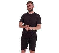 Malay Plain Pyjama Set Shorts Blended Jersey Round Neck Loungewear Solid Soft T-Shirt Black