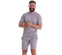 Malay Plain Pyjama Set Shorts Blended Jersey Round Neck Loungewear Solid Soft T-Shirt Grey
