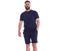 Malay Plain Pyjama Set Shorts Blended Jersey Round Neck Loungewear Solid Soft T-Shirt Navy