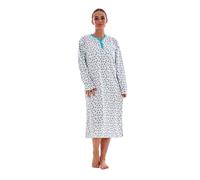 Malay Plus Size Brushed Fleece Nightdress Long Sleeve V Neck Floral Winter Nightwear Green