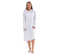 Malay Plus Size Winter Nightdress Long Sleeve Collar Floral Warm Thermal Nightwear Blue