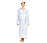 Malay Women Long Nightdress Thermal Cotton Floral Button Soft Cozy Elegant Nightwear Blue