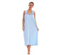 Malay Women Polka Dot Nightdress Wide Strap 100% Cotton V-Neck Lace Long Nightshirts Blue