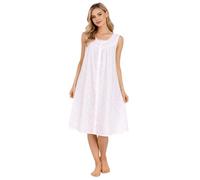Malay Women’s 100% Pure Cotton Nightdress Sleeveless Button Front Lightweight Summer Nightwear Floral White (White, XXL)