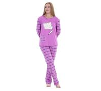 Malay Women’s Pyjama Set Cotton Blend Long Sleeve Cat Print Top & Checked Trousers Soft Comfortable Loungewear Nightwear Sleepwear Gift Blue Pink Purple (UK, Alpha, XXL, Regular, Regular, Purple)