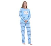 Malay Women’s Pyjama Set Cotton Blend Long Sleeve Cat Print Top & Checked Trousers Soft Comfortable Loungewear Nightwear Sleepwear Gift Blue Pink Purple (UK, Alpha, M, Regular, Regular, Blue)