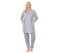 Malay Women's 100% Cotton Ribbed Pyjama Set - Long Sleeve Striped Top & Bottoms - Soft Loungewear with Pockets - 2 Piece Sleepwear Set (UK, Alpha, L, Regular, Regular, Charcoal Grey)
