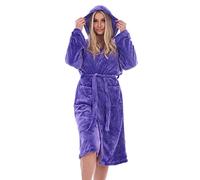 Malay Womens Fleece Dressing Gowns Plain Soft Pockets Hooded Warm Snuggle Robes