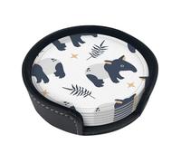 Malayan Tapir,Set of 6 Round Coasters, Pu Leather Drinks Coasters with Holder for Home Office Kitchen