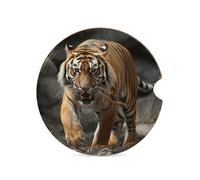 Malayan Tiger 1PCS Car Coasters Absorbent Drink Coasters with A Finger Universal Wood Coffee Coaster for Cup Holders Non-Slip Car Cup Holder Coaster Cute Drink Mat Car Accessories for Women Men