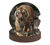 Malayan Tiger 6PCS Car Coasters Absorbent Drink Coasters with A Finger Universal Wood Coffee Coaster for Cup Holders Non-Slip Car Cup Holder Coaster Cute Drink Mat Car Accessories for Women Men