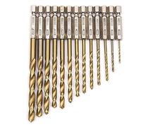Malayas 13-Piece Titanium Drill Bit Set, 1.5-6.5mm High Speed Steel, Quick Change, 1/4" Hex Shank