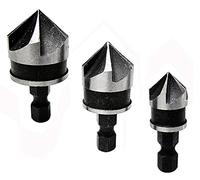 MALAYAS 3 Pcs Hex Countersink Drill Bit Set 5 Flute 90 Degree Center Countersink Bits for Wood Quick Change Bit 12mm 16mm 19mm