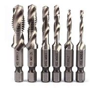 MALAYAS 6 Packs Combination Drill & Taps Bit Set, Screw Tapping Threading Tools in 1/4 HSS Sizes M3*0.5 M4*0.7 M5*0.8 M6*1.0 M8*1.25 M10*1.5, Hex Shank