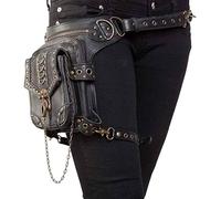 Malayas Cestlafit Leather Vintage Shoulder Bag, Steampunk Punk Handbag, Leather Waist Packs Bag, Leg Bag Gothic, Black, CFB002